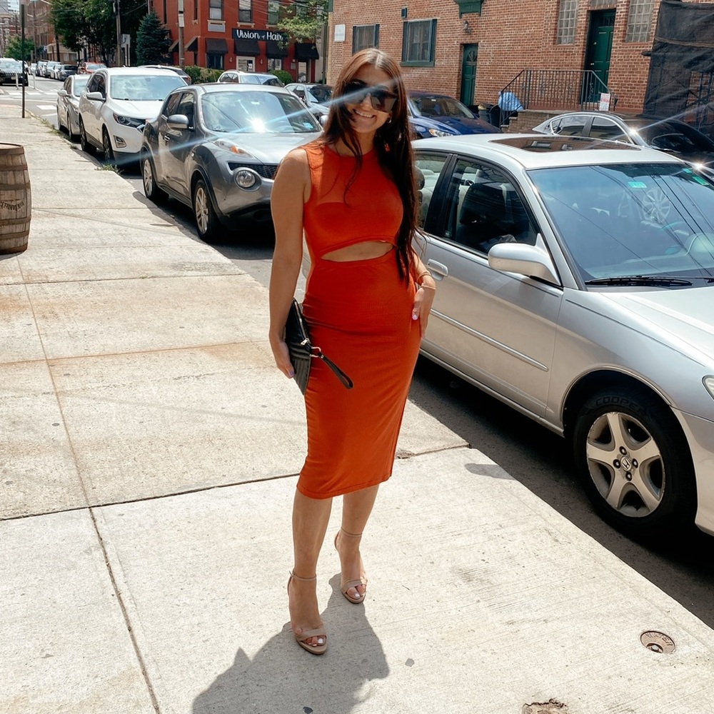Cut Out Midi Burnt Orange Dress